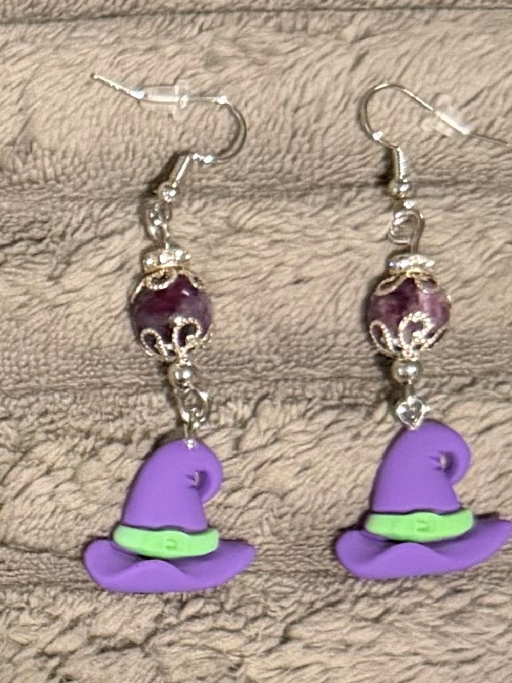 Purple Witch Hat Dangle Earrings for Kids by